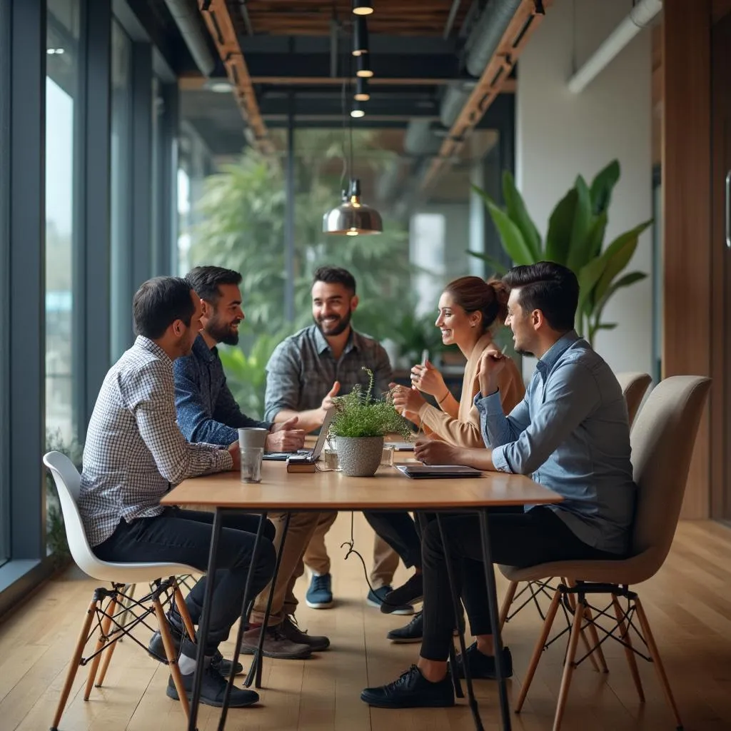 Equipo de consultores argentinos trabajando en una oficina moderna